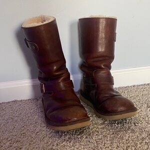 UGG Brown Shearling-Lined Leather Winter Boots